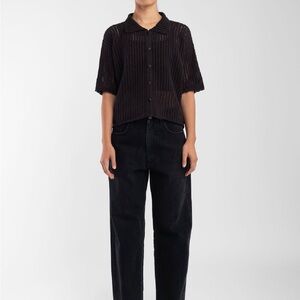 Micaela Greg Open Knit Polo - Black - L